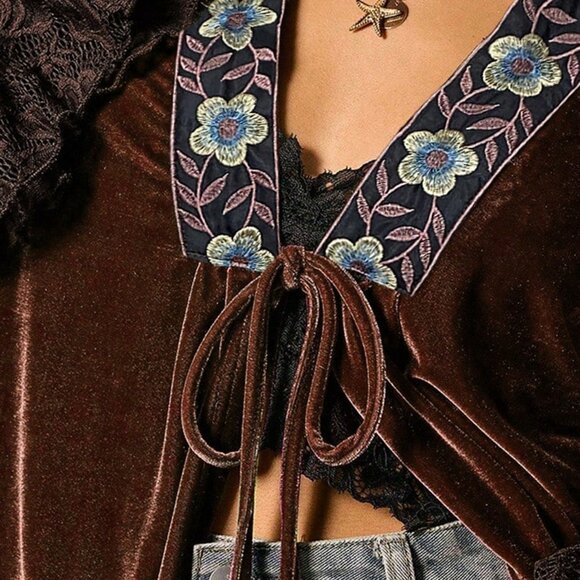 Coffee Brown Women's Nomadic Flare Lace Tie-Up Jacket - Picture 7 of 7